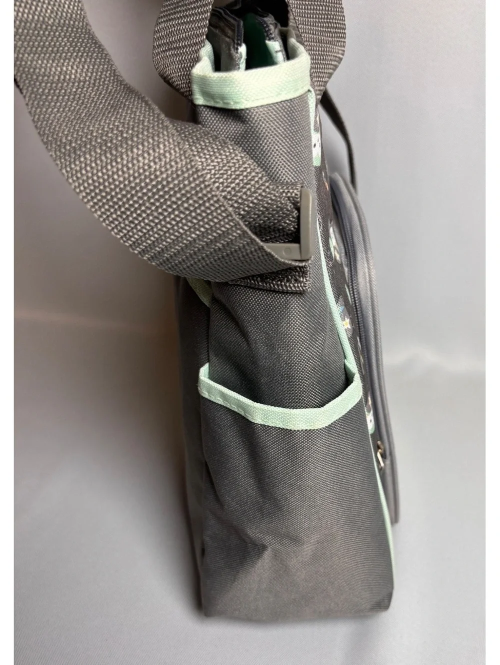 Baby Boom Gray and Mint Owl Print Diaper Bag with Changing Pad